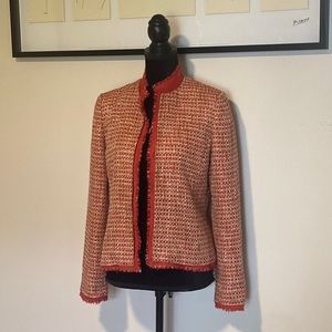 Oscar de La Renta textured-tweed leather trim Jacket